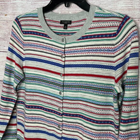 Talbots Fair Isle Lambswool Blend Striped Button Up Cardigan Size Small Petite - Picture 7 of 9